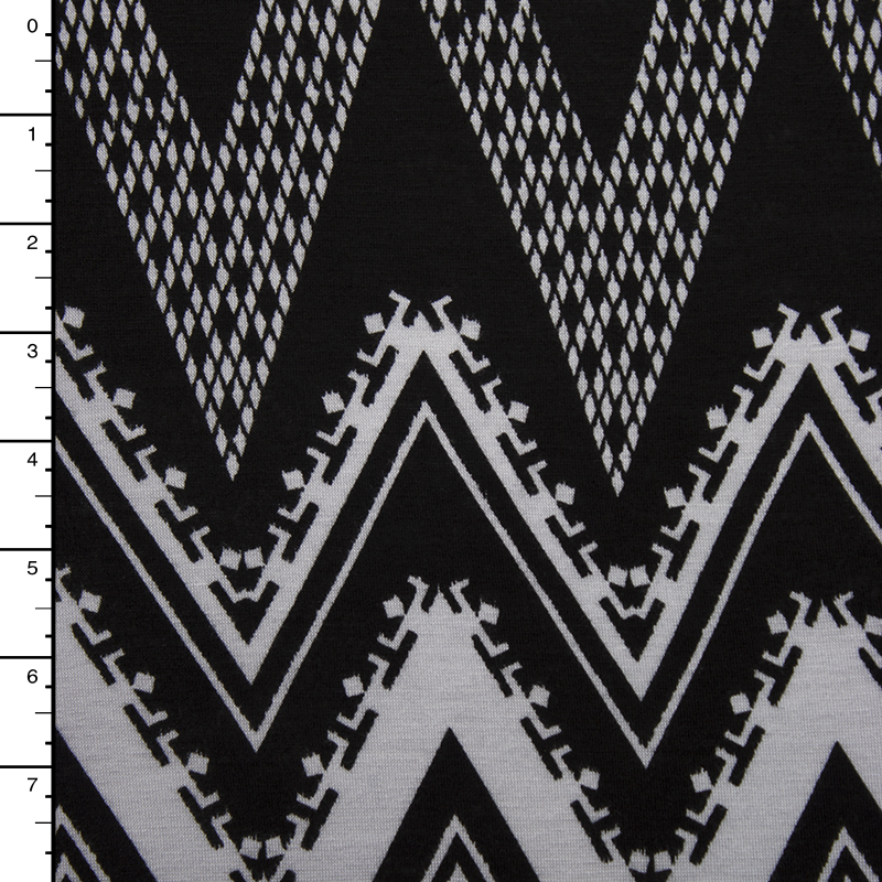 Black and White Patterned Chevron Stretch Rayon Jersey Knit