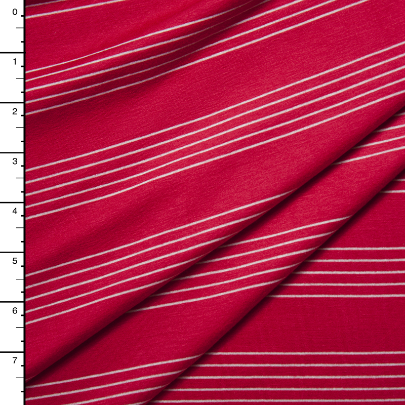 White on Red Stripes Stretch Rayon Jersey Knit Fabric