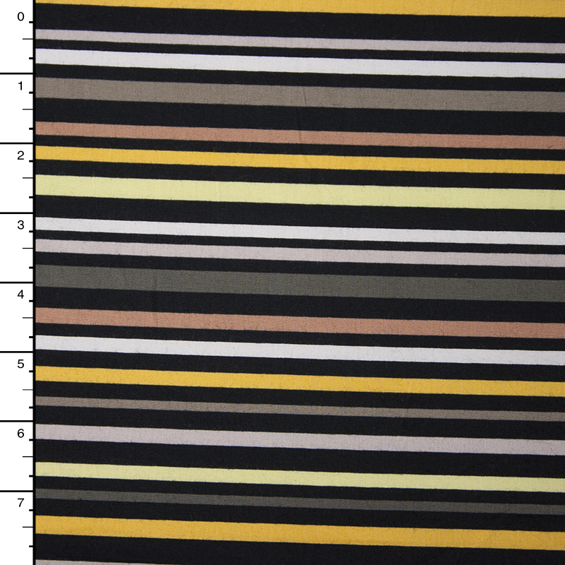 Yellow, Grey, Tan, and Black Stripe Stretch Midweight Poplin