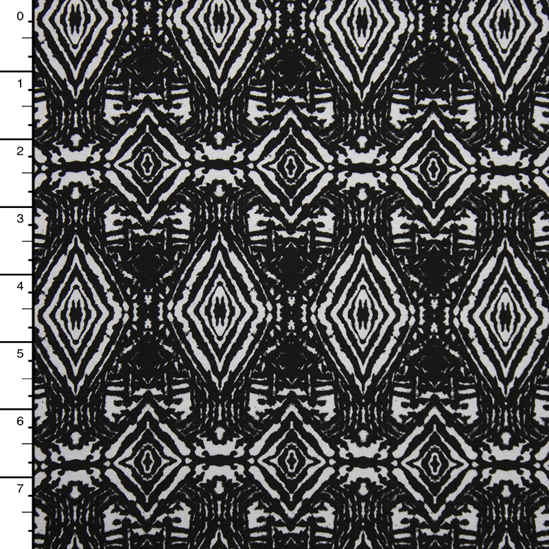 Black and White Diamond Tiled Tribal Stretch Jersey Knit