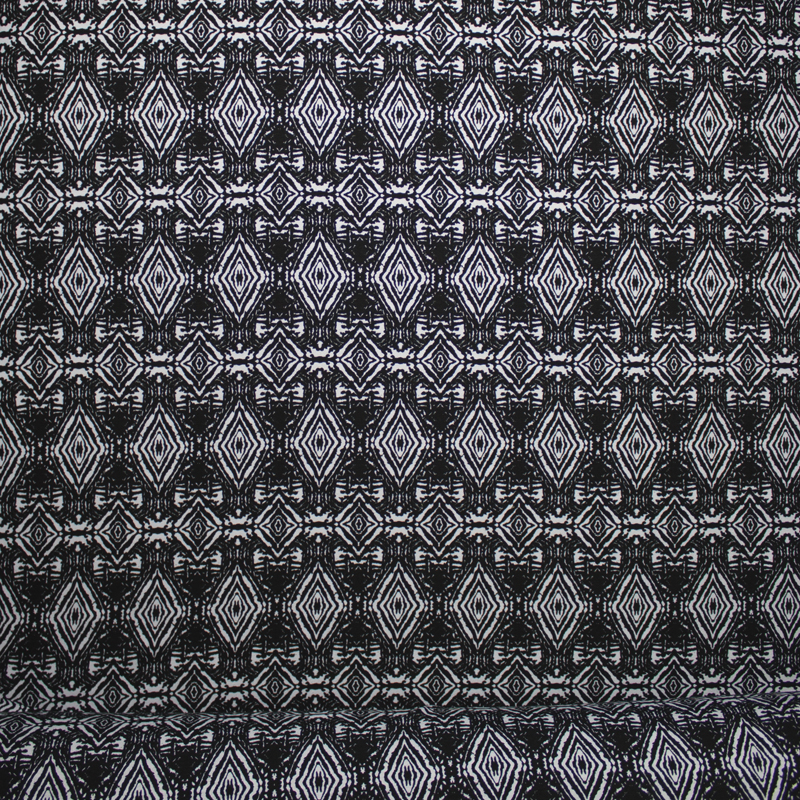 Black and White Diamond Tiled Tribal Stretch Jersey Knit