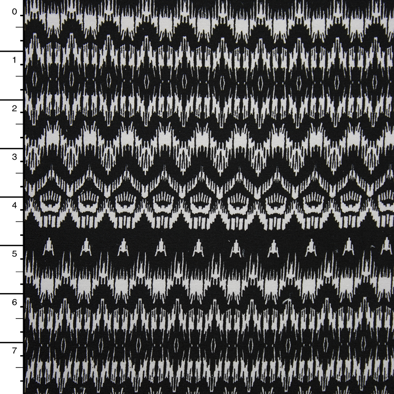 Black and White Ikat Stripe Cotton Stretch Jersey Knit