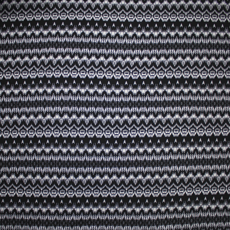 Black and White Ikat Stripe Cotton Stretch Jersey Knit
