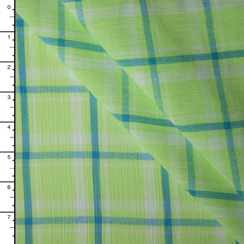 Lime and Teal Plaid Cotton Gauze