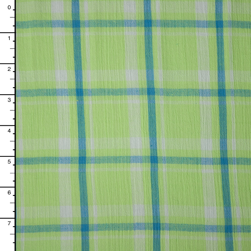 Lime and Teal Plaid Cotton Gauze
