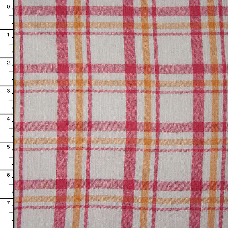 White, Hot Pink, and Orange Plaid Cotton Gauze