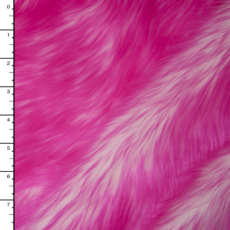 Neon Pink on White Candy Shag Faux Fur
