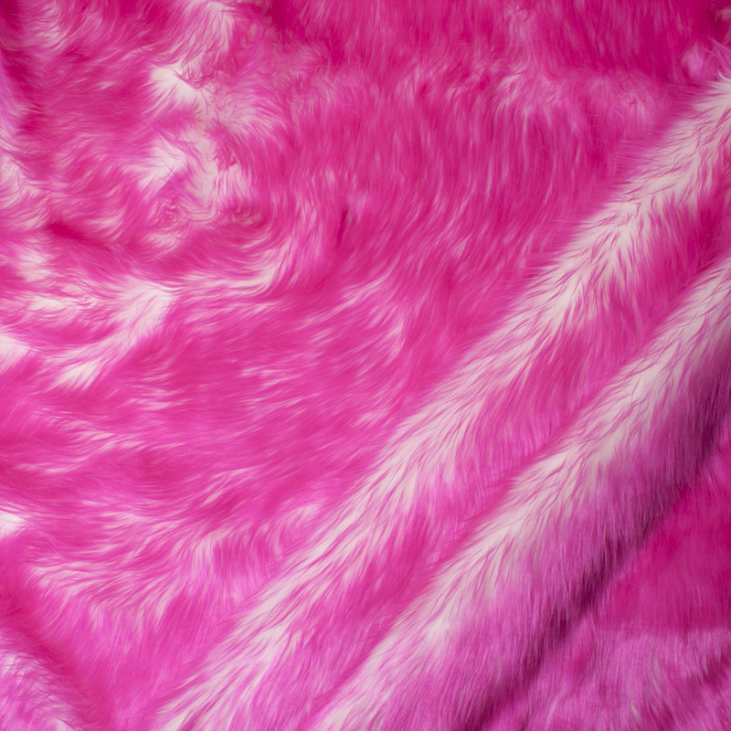 Neon Pink on White Candy Shag Faux Fur