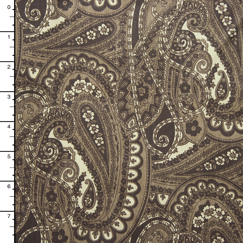 Brown and Tan Paisley Print Stretch Twill