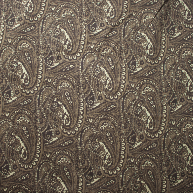 Brown and Tan Paisley Print Stretch Twill