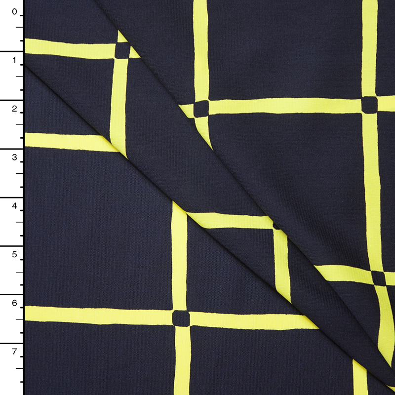 Yellow Windowpane Check on Navy Polyester Peachskin Print