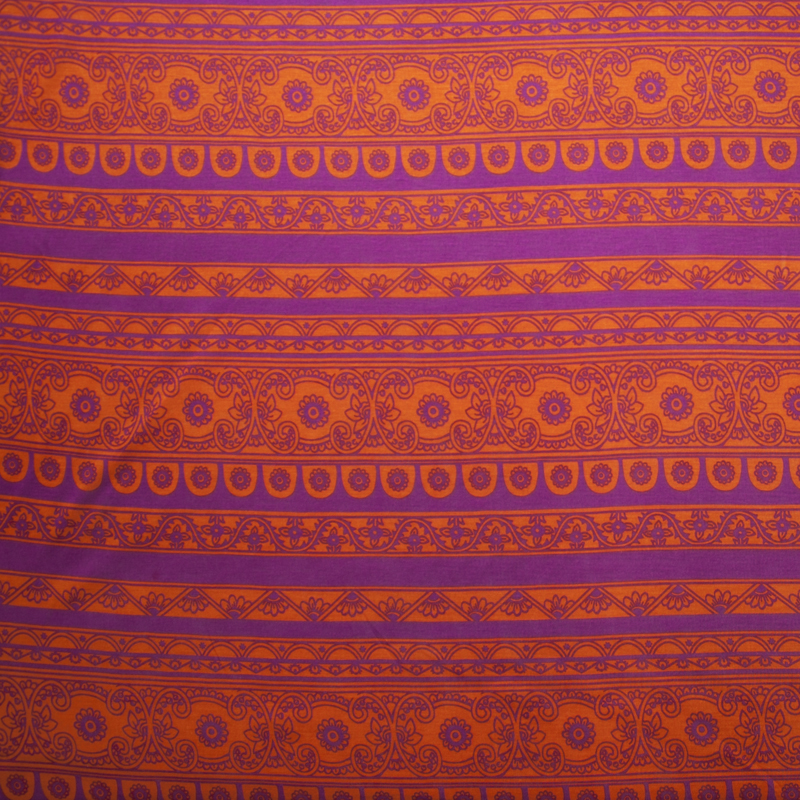 Bright Orange and Fuschia Ornate Stripe Rayon Jersey Knit