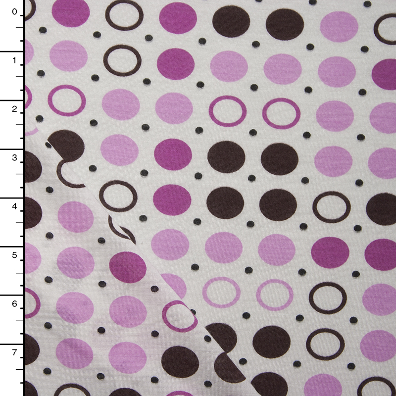 Pink and Brown Dots on White Rayon Jersey Knit