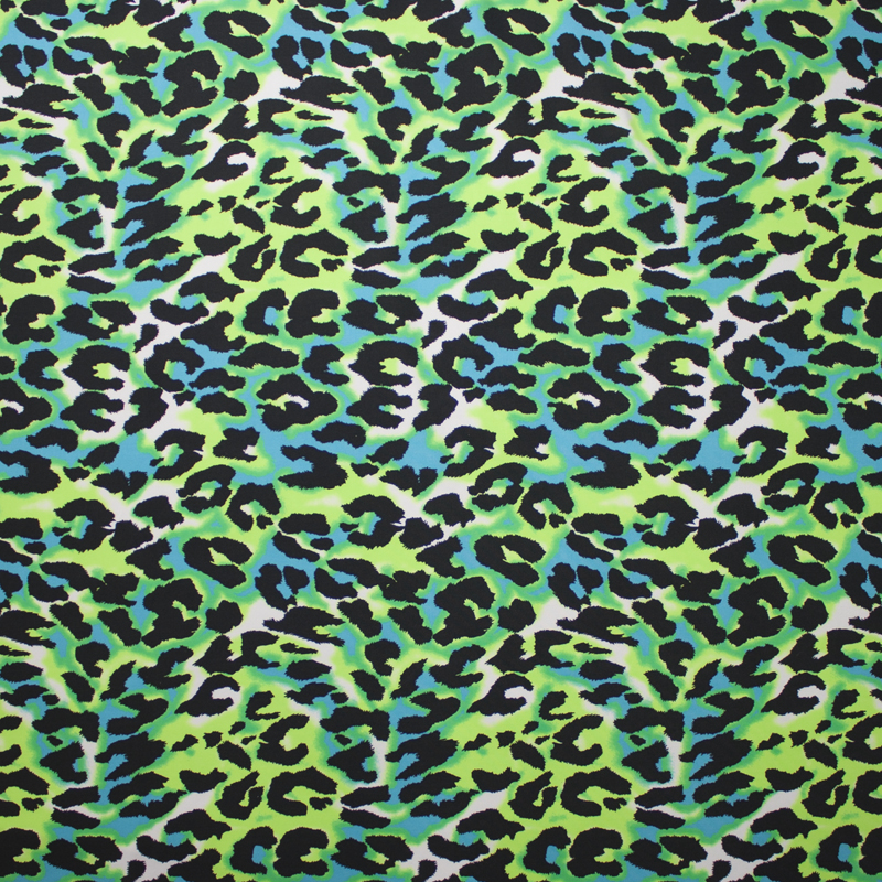 Lime, Turquoise and Black Leopard Print Nylon/Lycra