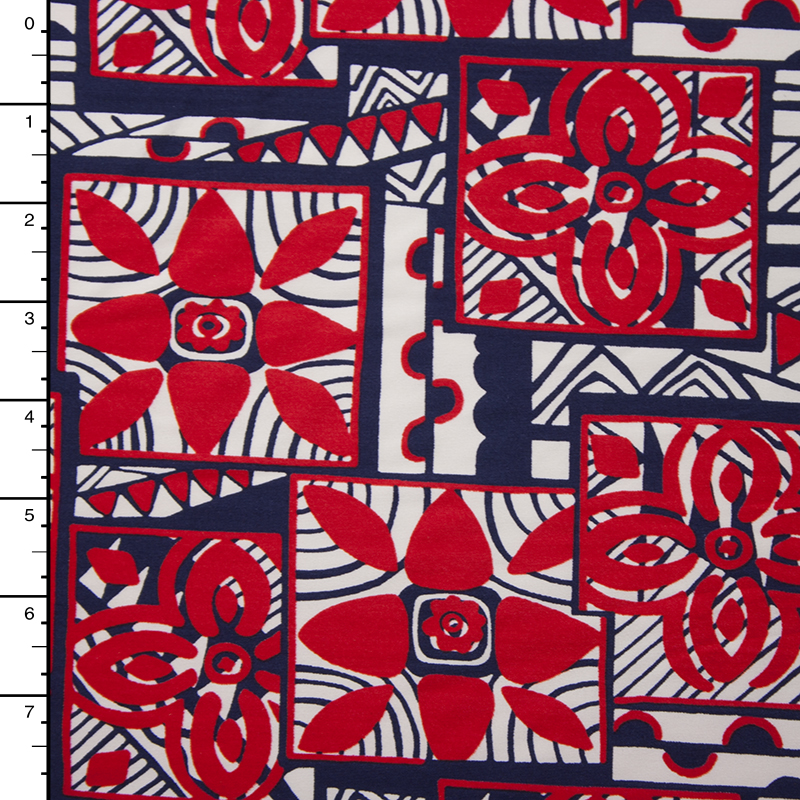 Red, White, and Blue Island Tribal Print Nylon/Lycra