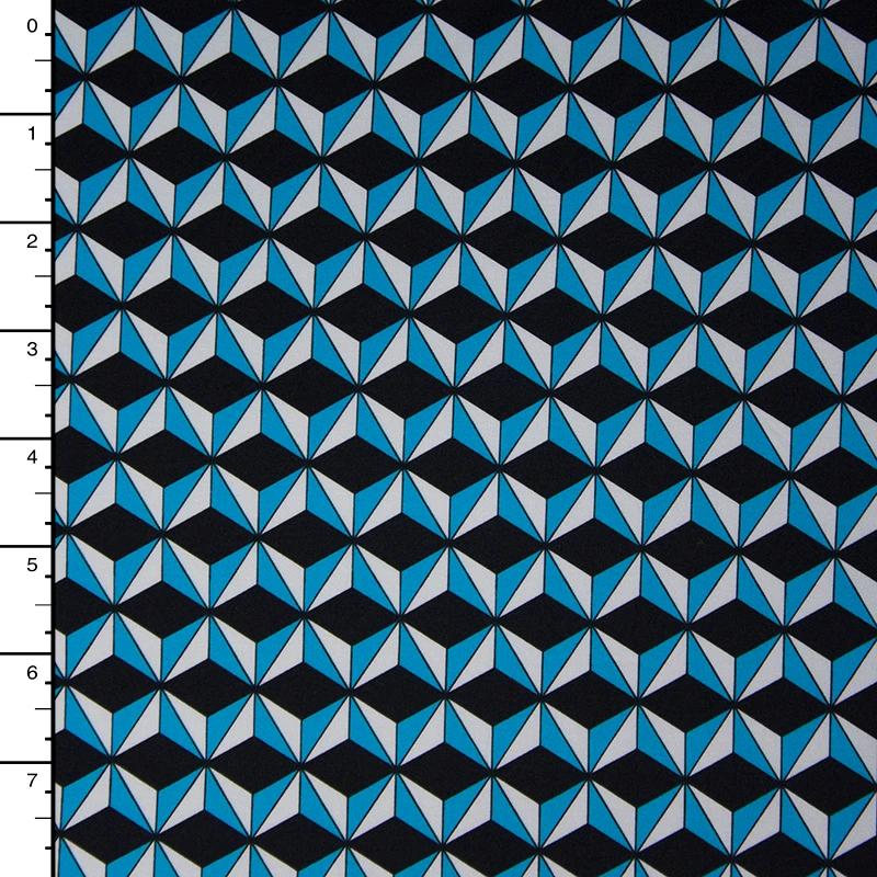 Turquoise, Black, and White Geometric Prints Nylon/Lycra