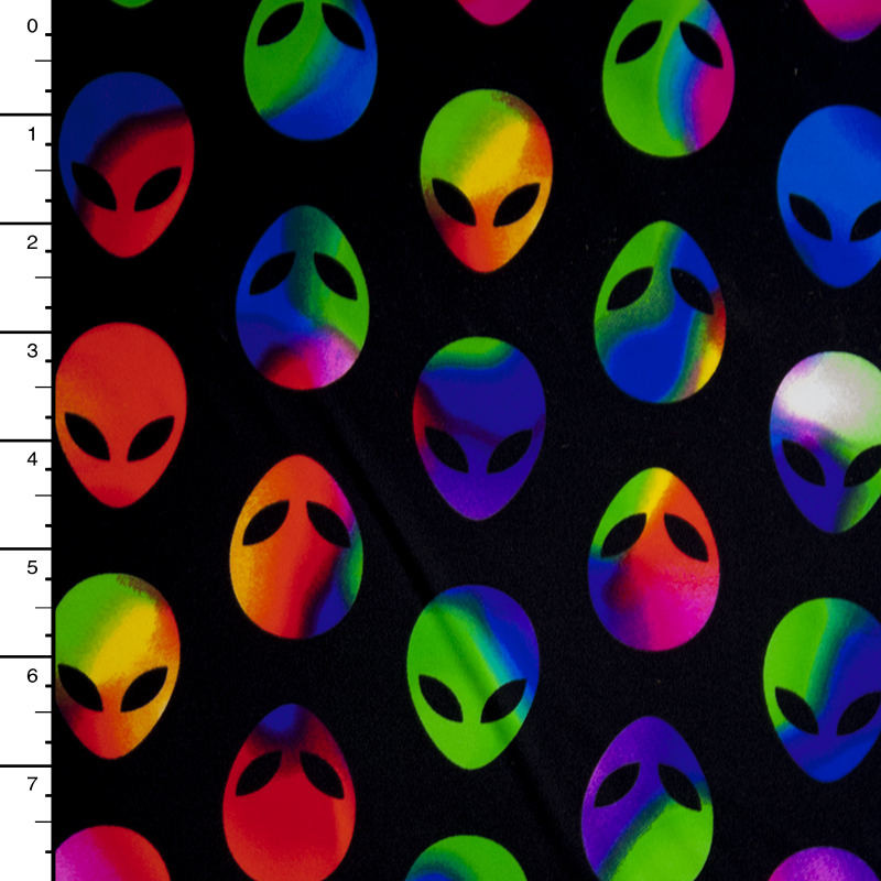 Rainbow Aliens on Black Nylon/Lycra
