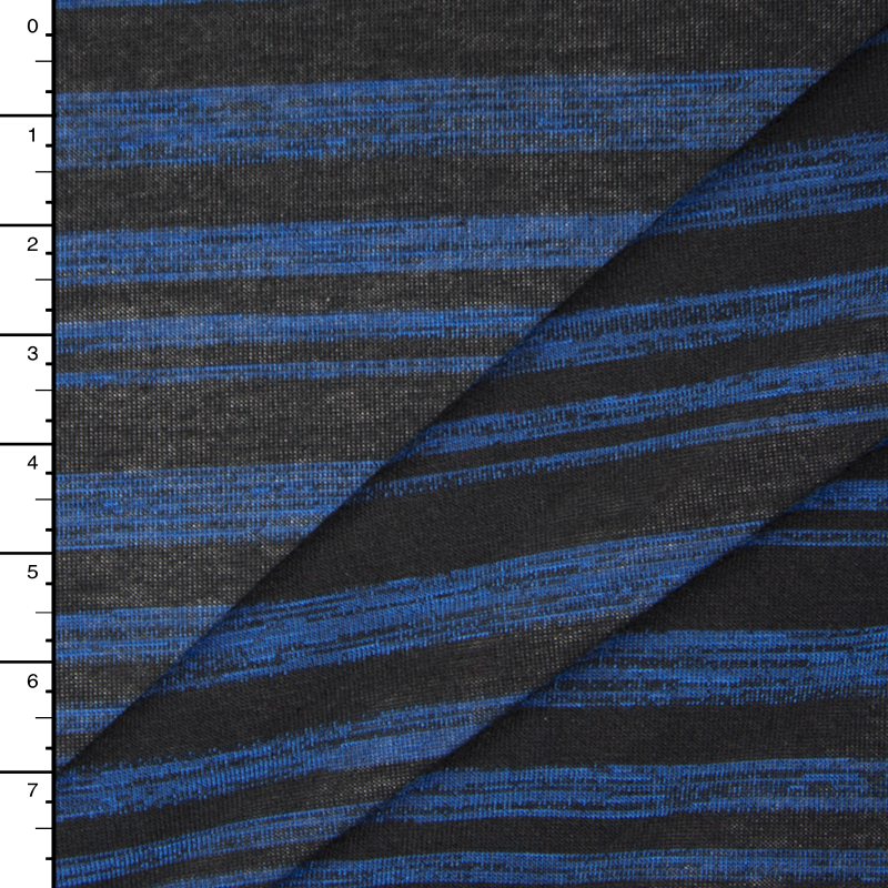 Bright Blue and Black Brush Stripe Hacci Sweater Knit