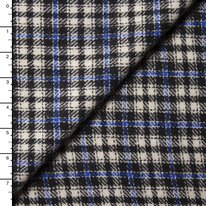 Blue, Black, and Light Grey Plaid Italian Wool Coating