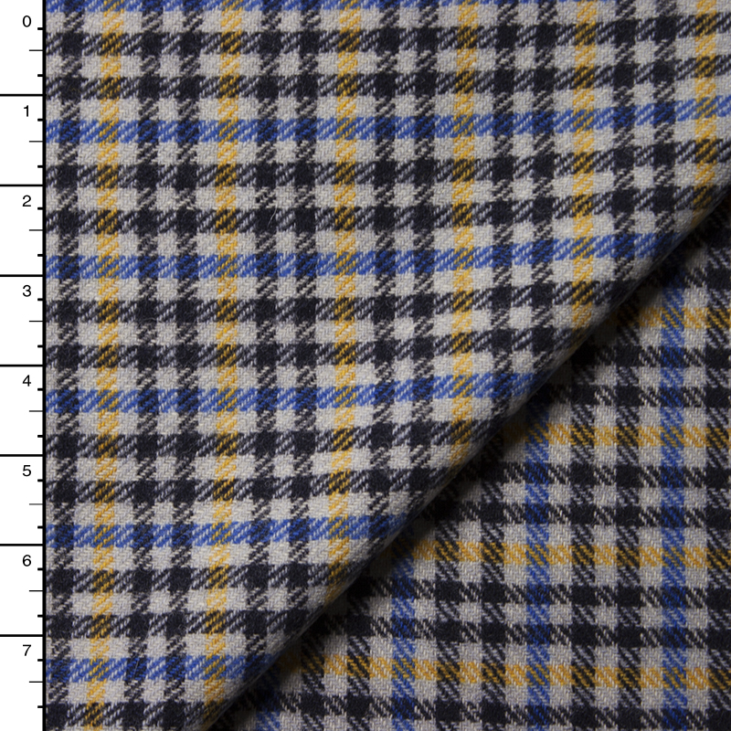 Blue, Yellow, Black, and Light Grey Plaid Italian Wool Coating