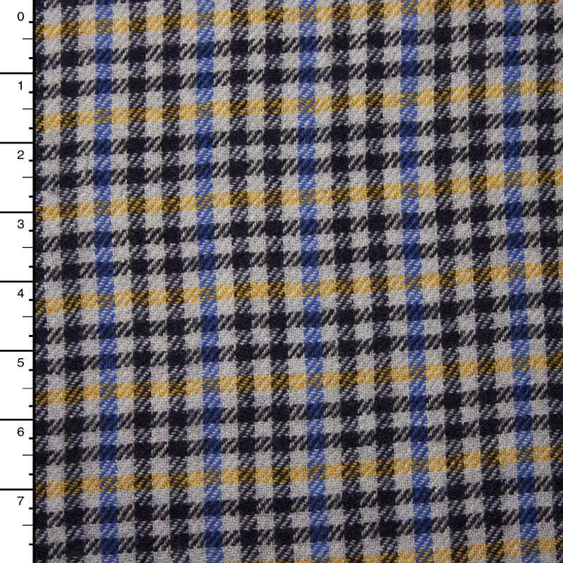 Blue, Yellow, Black, and Light Grey Plaid Italian Wool Coating