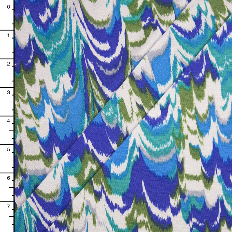 Blue, Green, and Offwhite Brushstroke Stretch Jersey Print