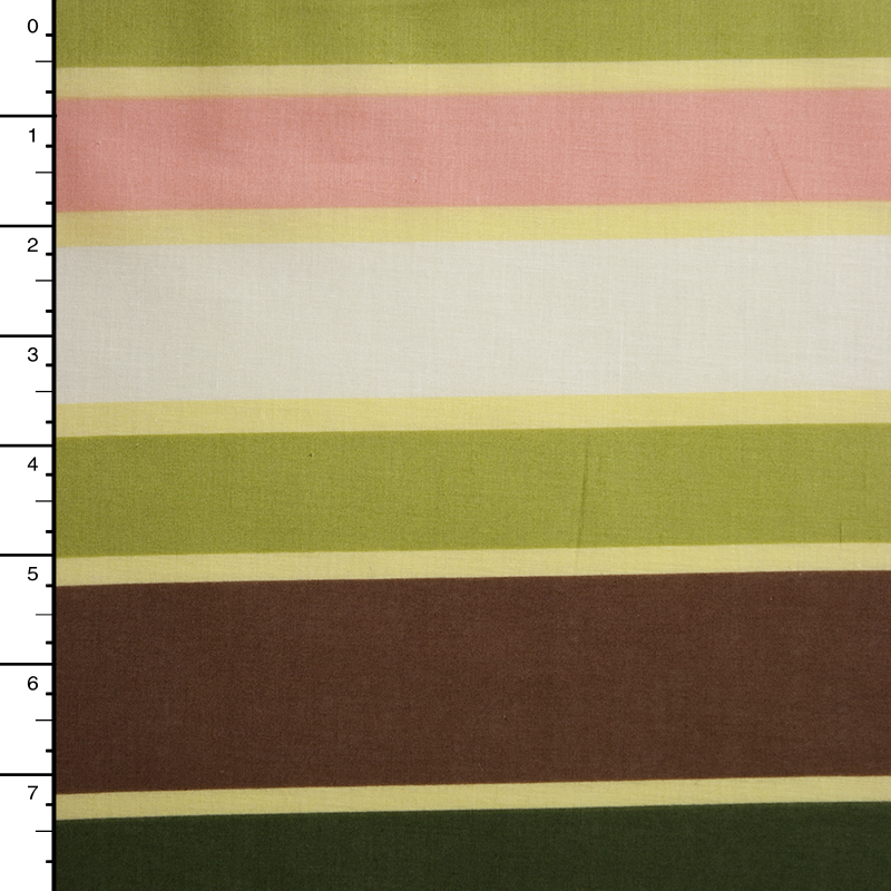 Green, Tan, and Brown Stripe Cotton Lawn Print