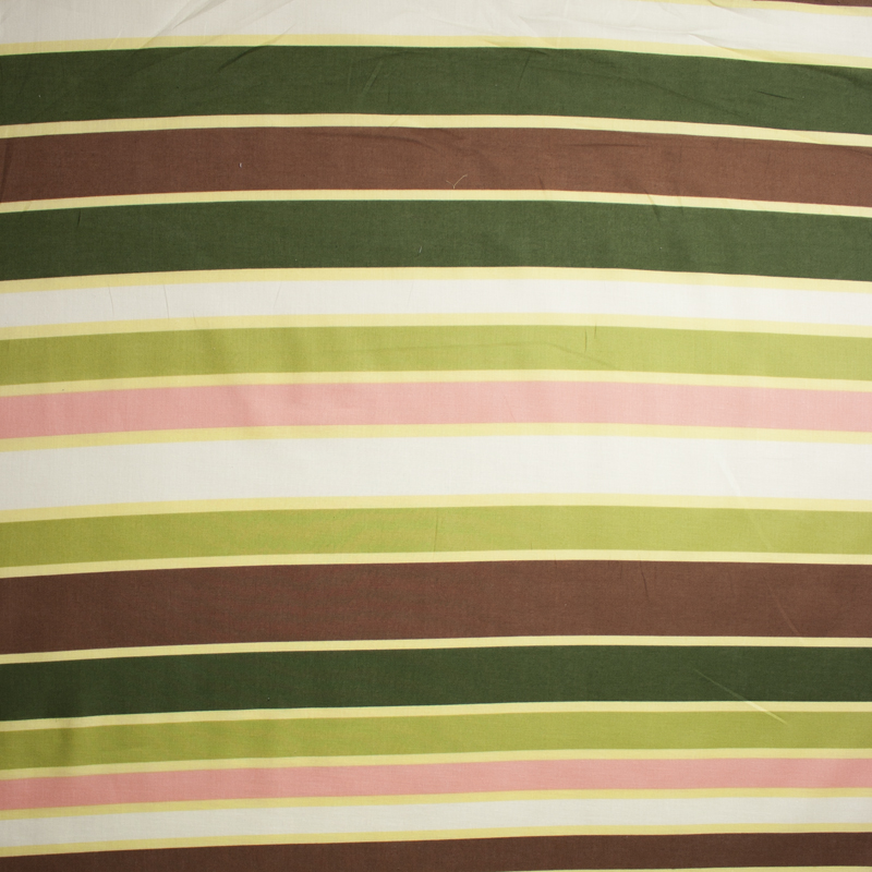 Green, Tan, and Brown Stripe Cotton Lawn Print