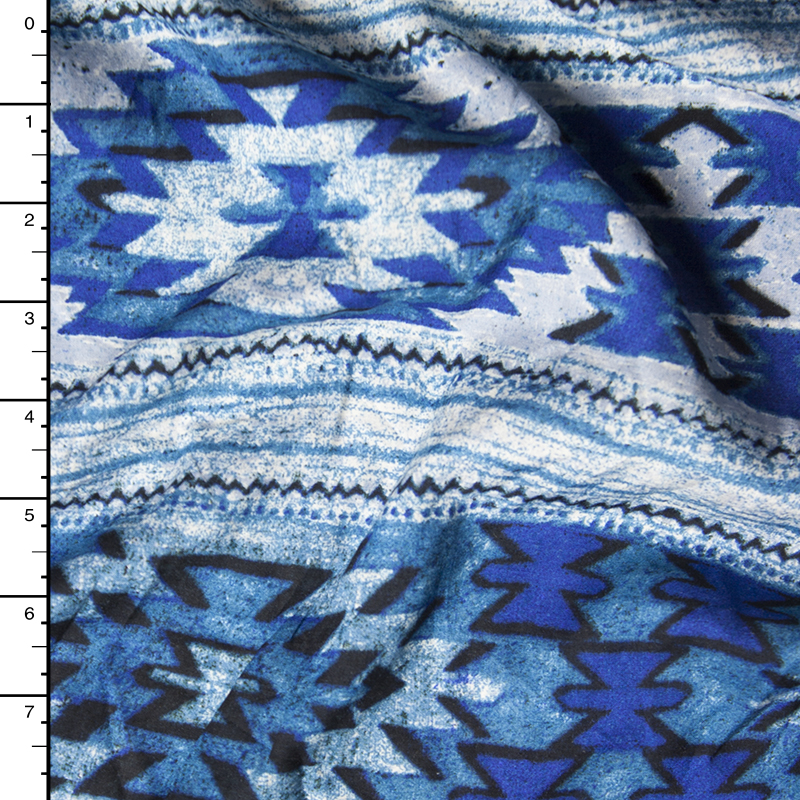 Blue Southwestern Stripe Rayon Challis PRint