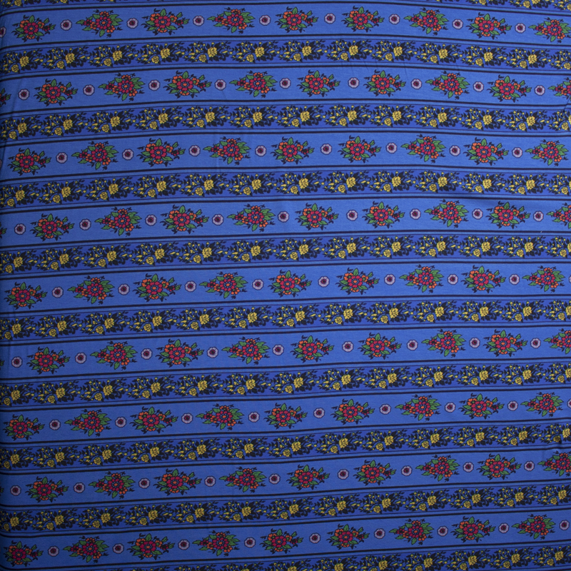 Blue on Blue Flower Stripe Stretch Jersey Knit