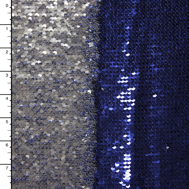 Metallic Silver and Blue Reversible Two Tone Sequin Fabric