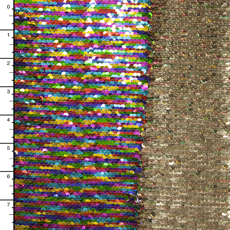 Metallic Rainbow and Gold Reversible Two Tone Sequin Fabric
