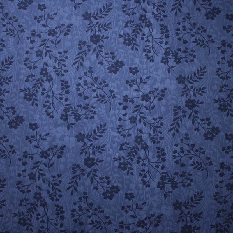 Navy on Denim Blue Vines and Flowers Brushed Twill Print