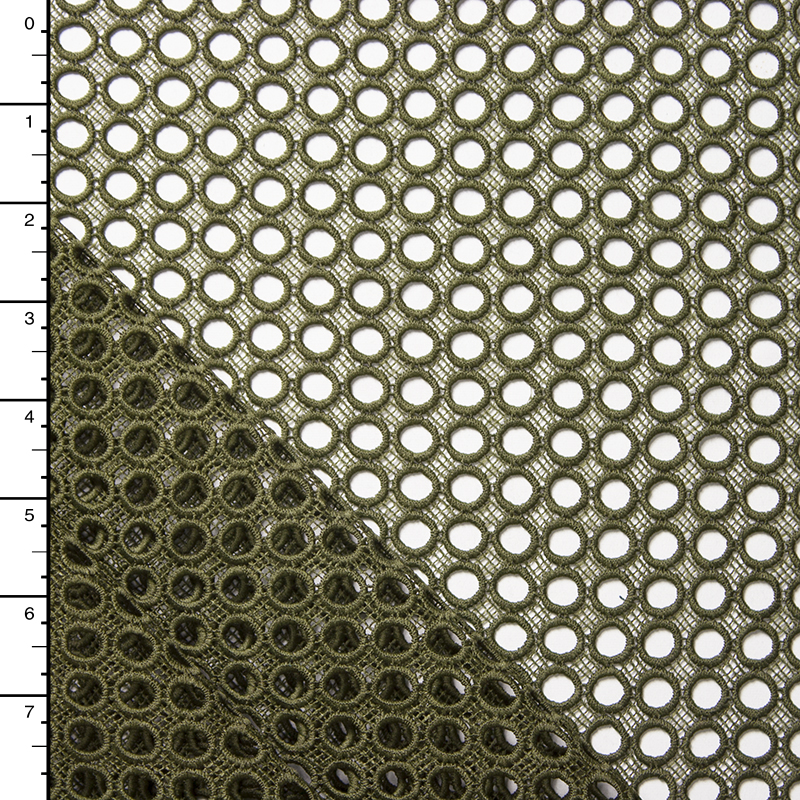 Olive Green Designer Circles Venise Lace Fabric