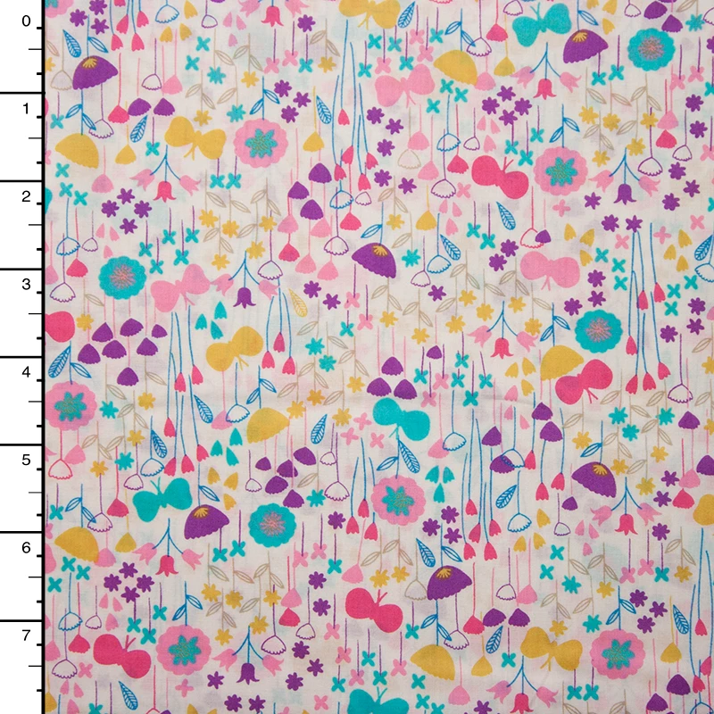 Pink Aqua, and Yellow Fun Floral 'London Calling' Cotton Lawn