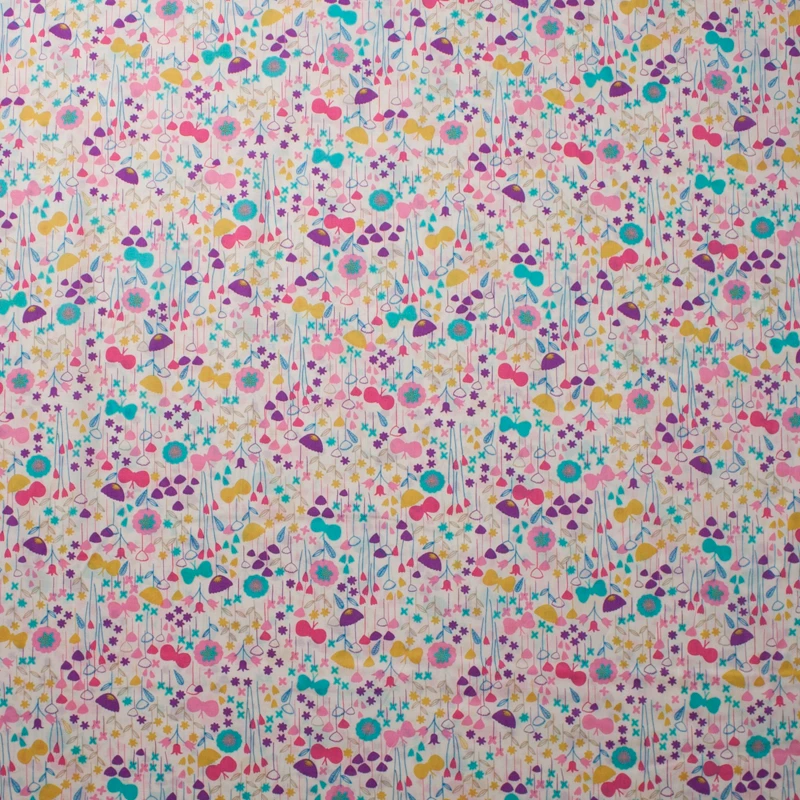 Pink Aqua, and Yellow Fun Floral 'London Calling' Cotton Lawn