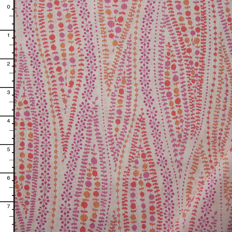 Pink and Orange Swirling Leaves and Flowers 'London Calling' Cotton Lawn
