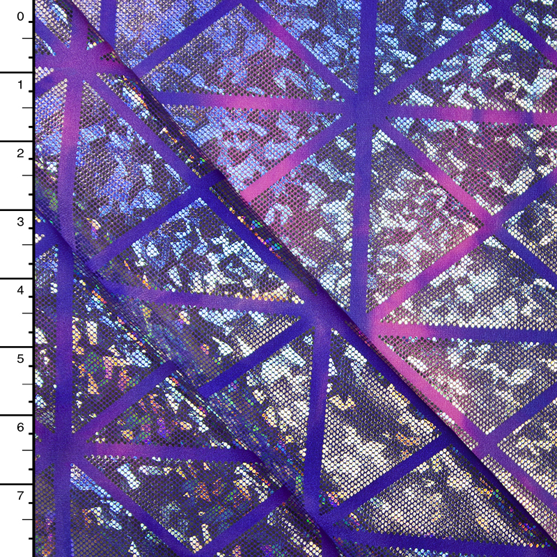 Geometric Silver Holographic on Pink and Purple Tie Dye Nylon/Lycra