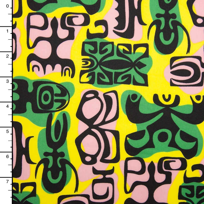 Vibrant Yellow, Green, Tan, and Black Island Print Nylon/Lycra
