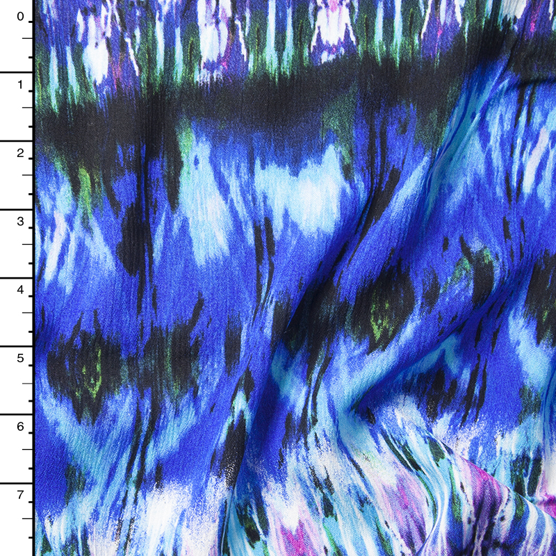 Blue and Purple Watercolor Ikat Rayon Gauze