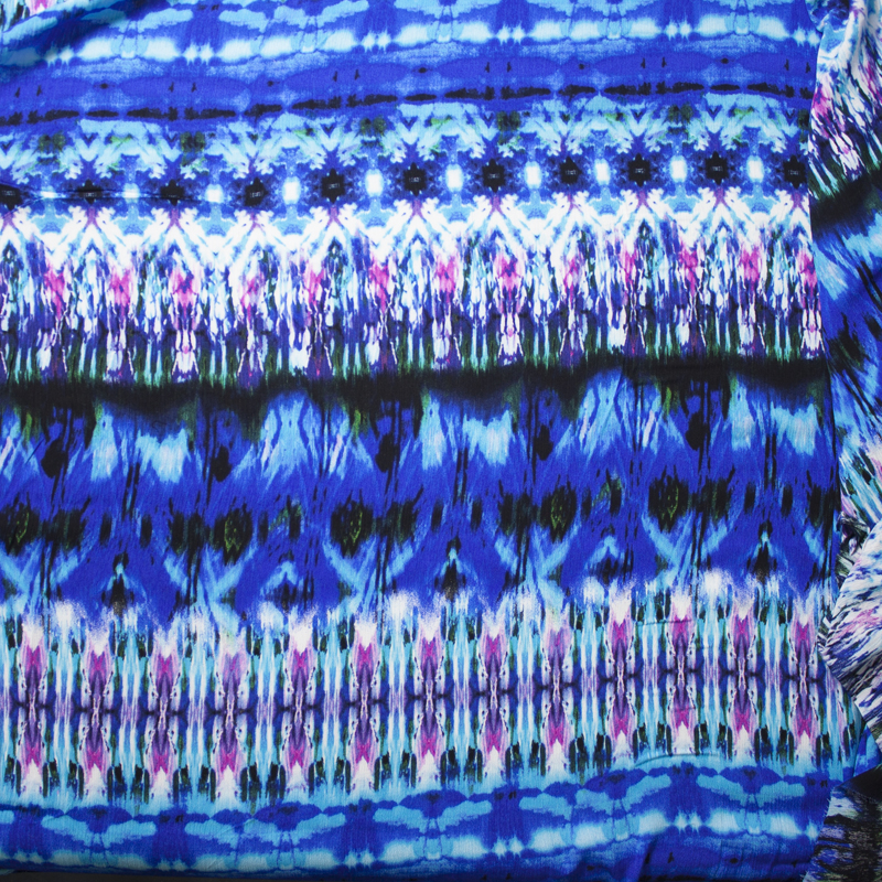 Blue and Purple Watercolor Ikat Rayon Gauze