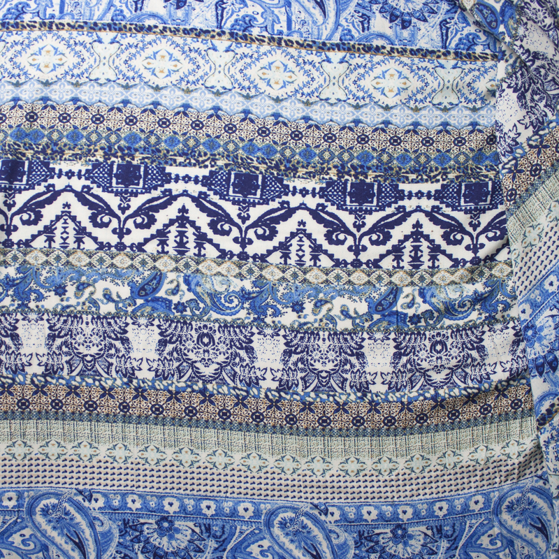 Blue, White, and Ivory Gypsy Stripe Rayon Challis Print