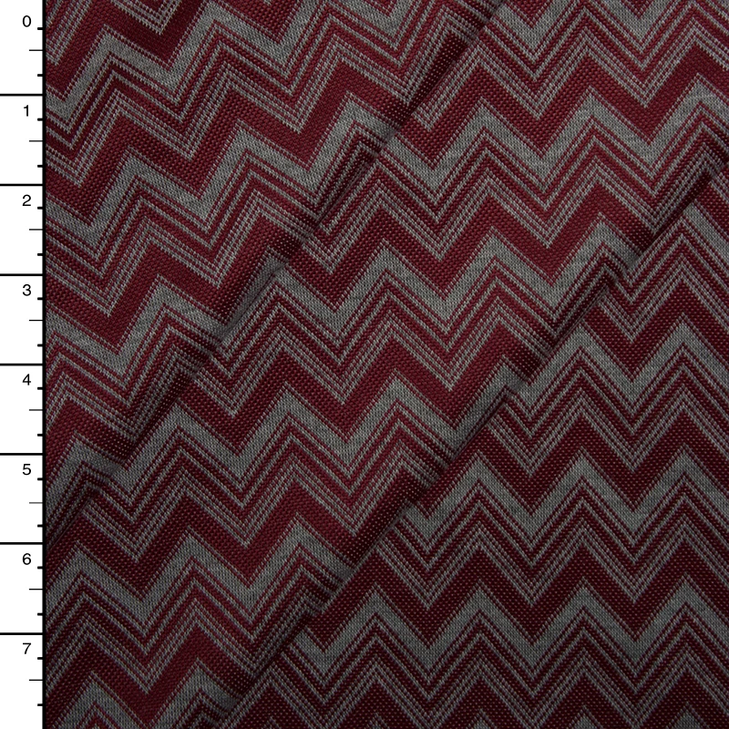 Grey and Burgundy Chevron Pattern Soft Double Knit
