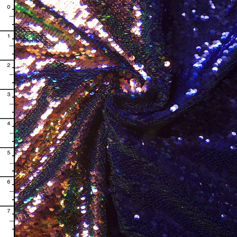 Iridescent Copper and Midnight Blue Reversible Two Tone Sequin Fabric