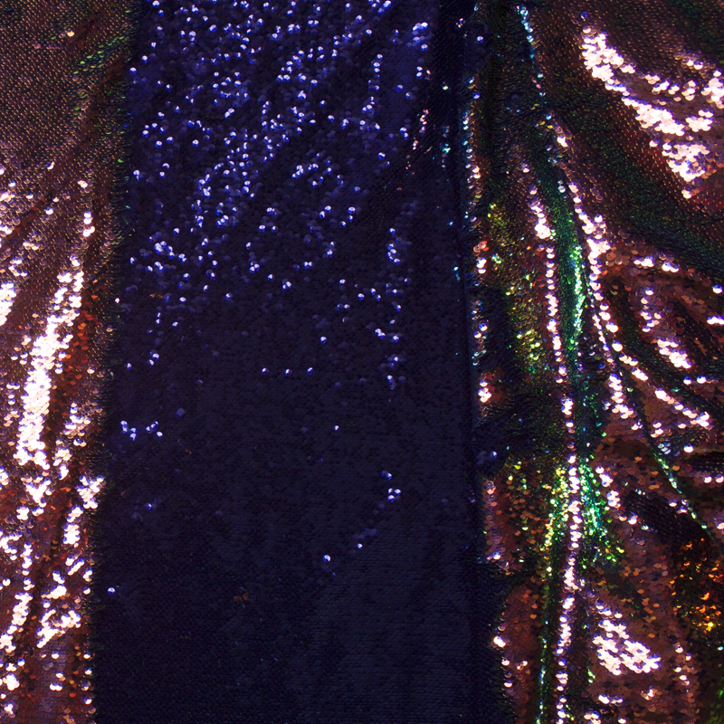 Iridescent Copper and Midnight Blue Reversible Two Tone Sequin Fabric