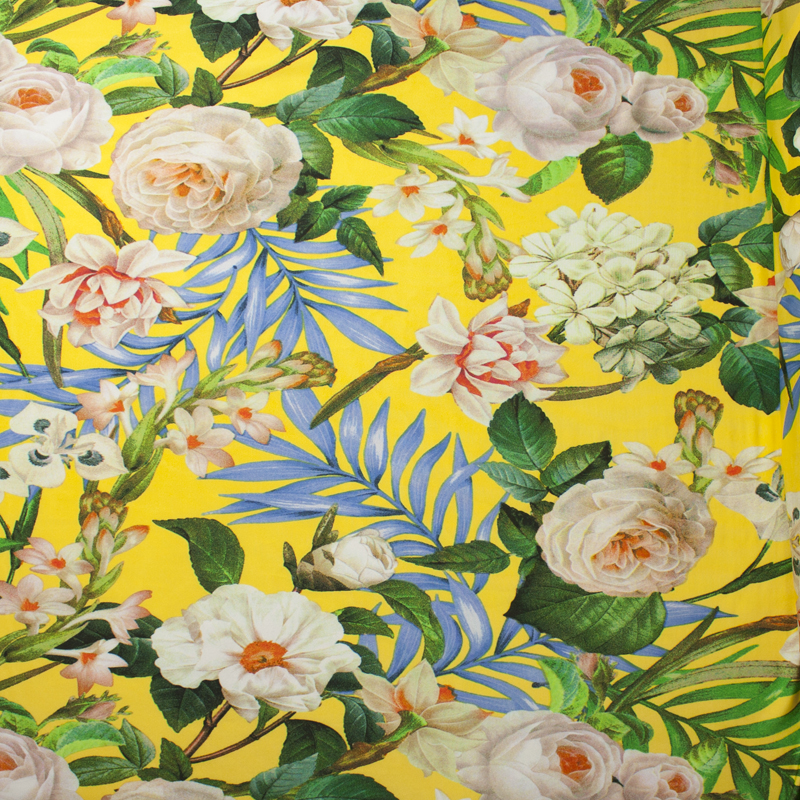 Bright Yellow Island Floral 4-way Stretch Poly/Lycra