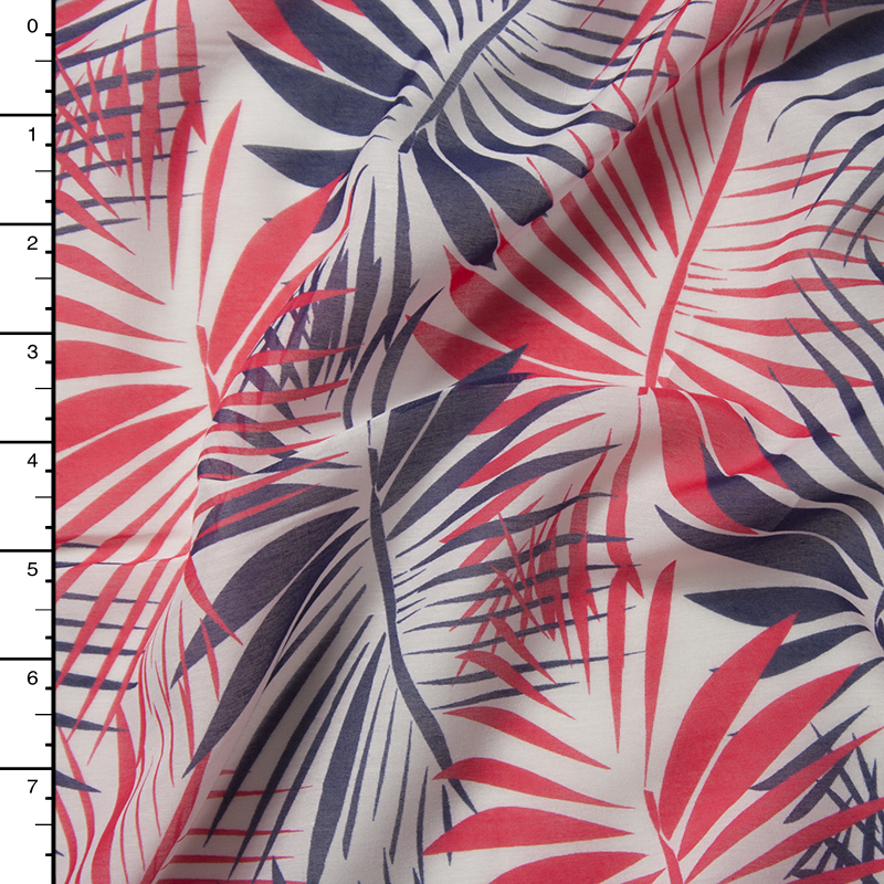 Red and Purple Palms on White Lightweight Cotton Voile from 'Milly'