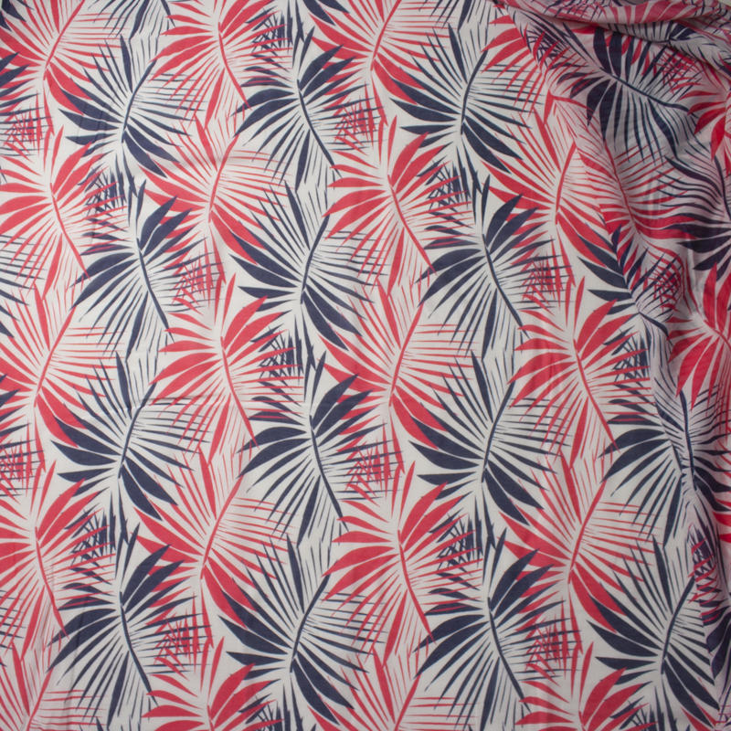 Red and Purple Palms on White Lightweight Cotton Voile from 'Milly'