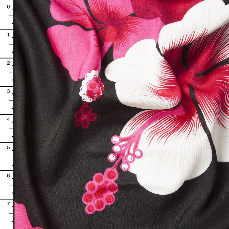 Pink, White, and Black Large Floral Island Print Challis
