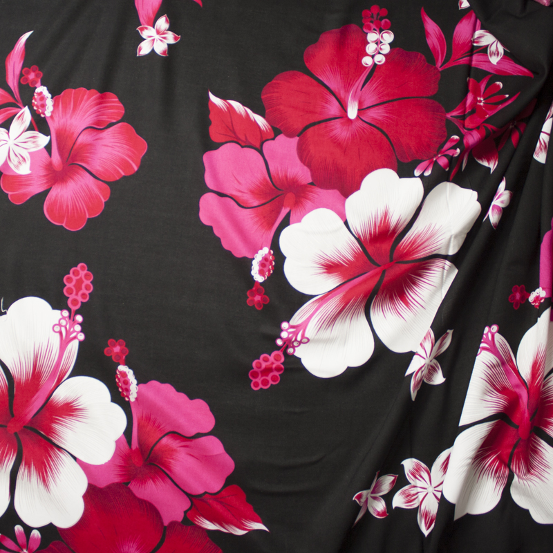 Pink, White, and Black Large Floral Island Print Challis